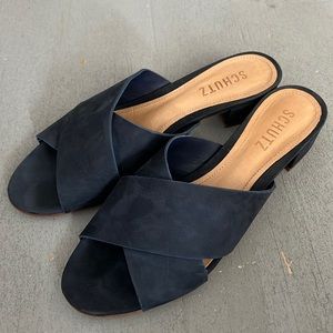 Schutz Navy Blue small heel sandals 7.5